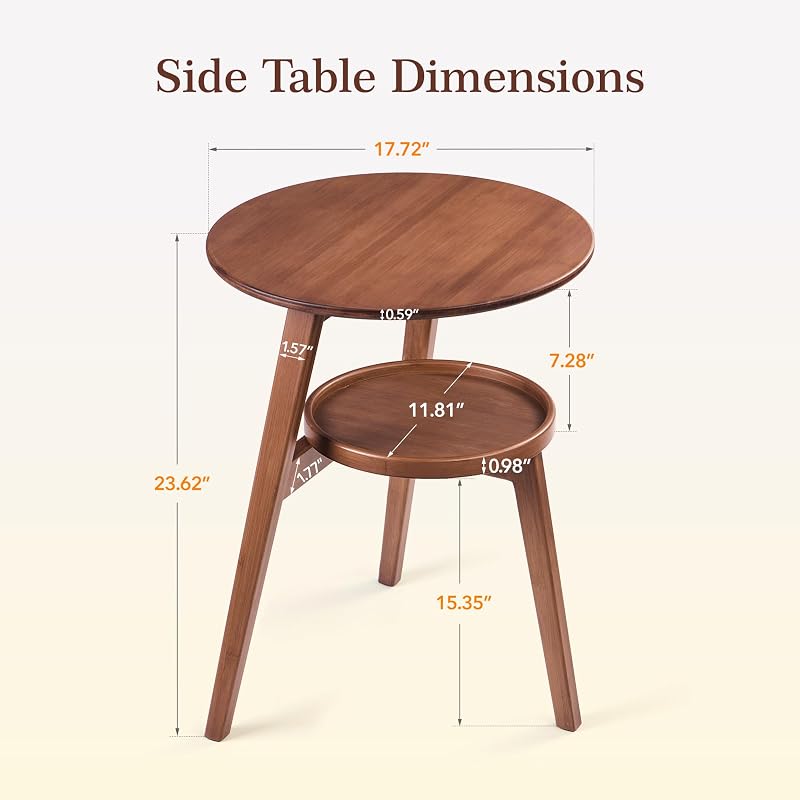 2-Tier Round Bamboo Side Table Brown-1 | Mid Century Modern End Table