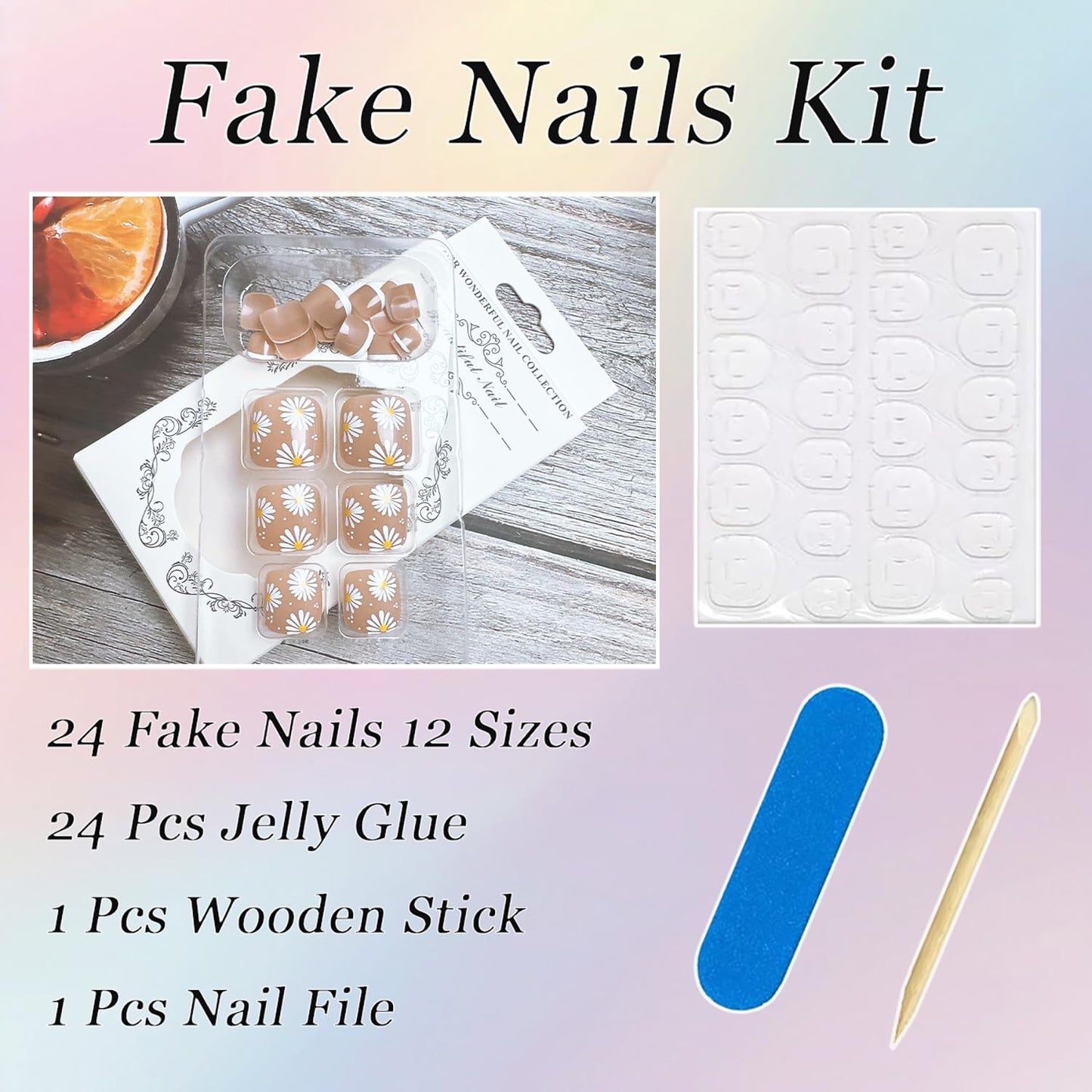 24Pcs White French Tip Press on Toenails Short Square Fake Toe Nails with Daisy Designs Spring Acrylic Nails Glue on Nails Summer Flower False Toenails Full Cover Stick on Nails for Women Nail Supply