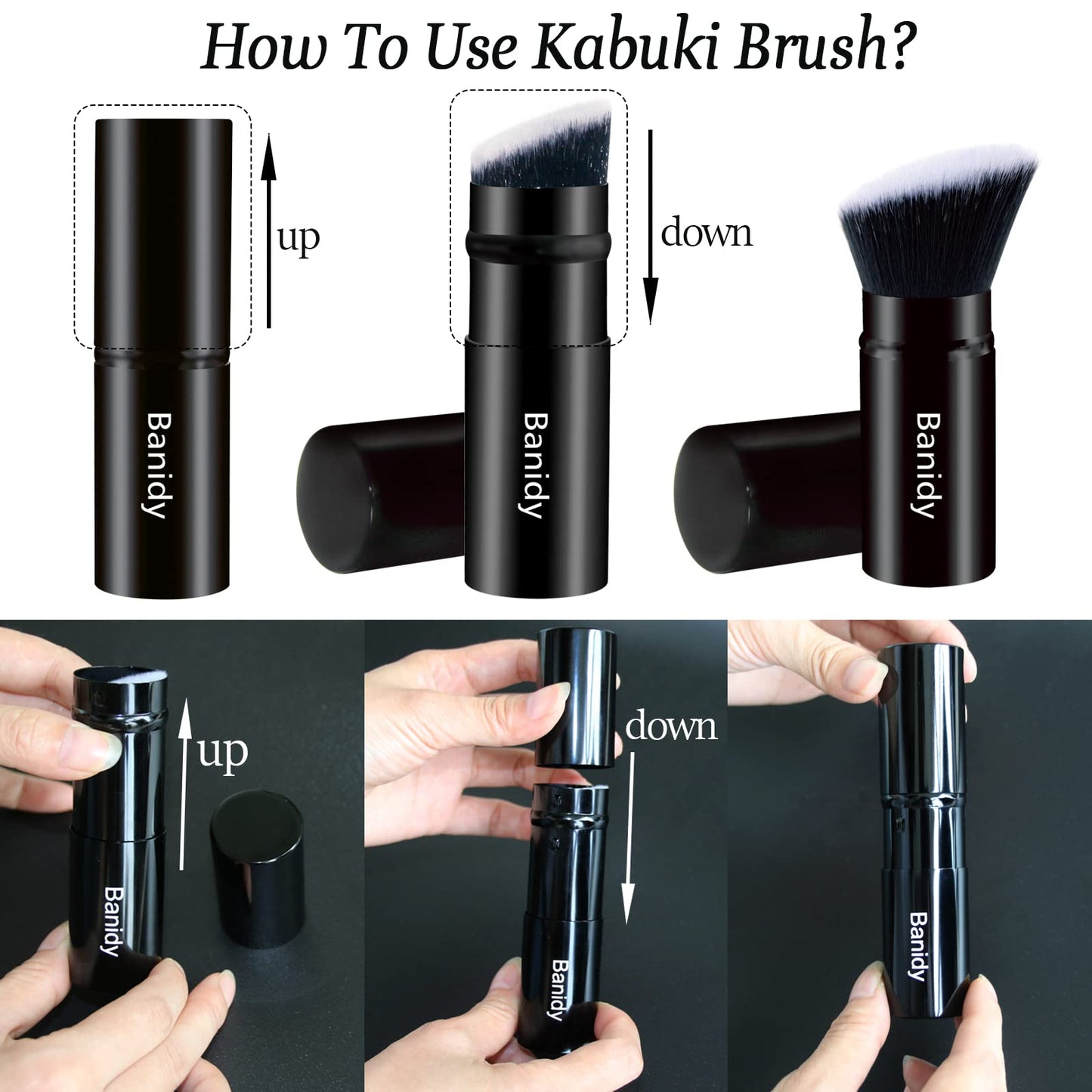 Makeup Brush Kabuki Face Brushes Retractable Travel Blush Kabuki Brush Portable Flawless for Foundation, Powder Blush, Bronzer, Buffing, Liquid, Cream, Cruelty Free with Cover(1PCS)