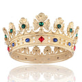 Baroque Royal Crown for Men - Gold Crown with Green Stone, Large 7.28 inch Diameter