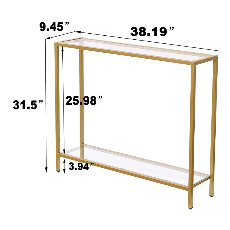 Gold Double-Layer Tempered Glass Console Table with Metal Frame - Small Modern Sofa Table