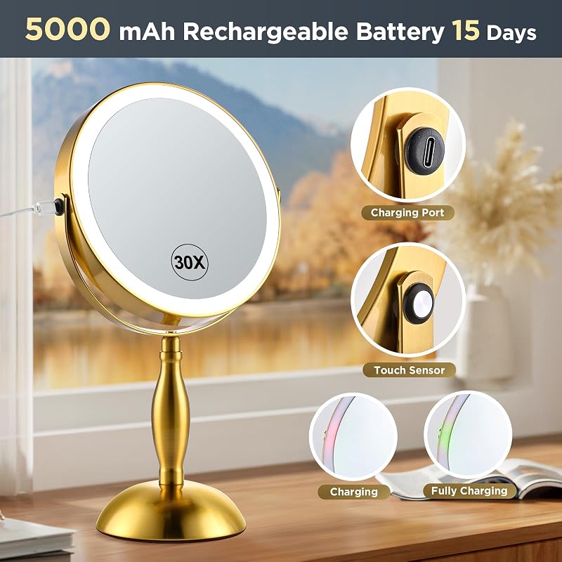 Makeup Mirror with Lights 30X Magnifying - Gold Variation of THIS Listing