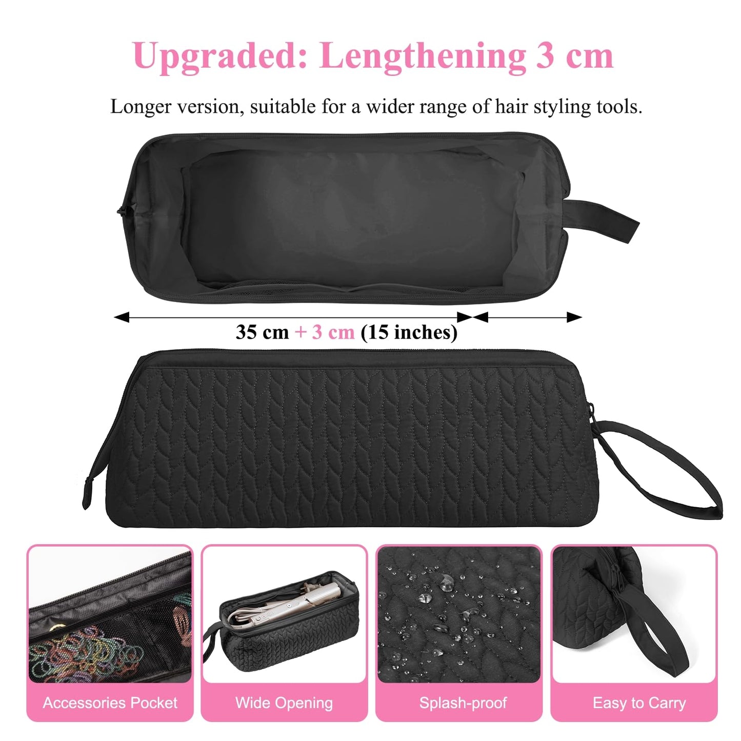 Hair Tools Travel Bag Case, Hair Accessories Organizer with Heat Resistant Mat, Flat Iron Curling Iron Travel Case for Shark Flex Style, Silicone Heat Mat for Hair Tools, Hot Tools Travel Bag (Black)