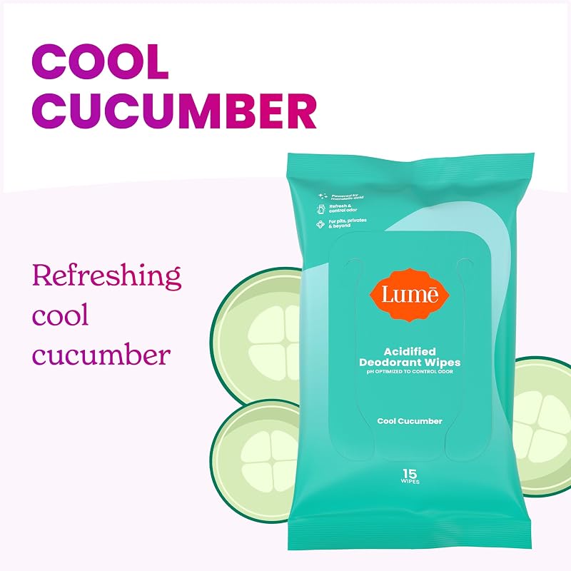 Acidified Deodorant Wipes with Mandelic Acid, Aluminum Free - 15 Count (Pack of 6) - Cool Cucumber