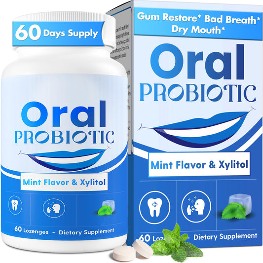 Oral Probiotics, 11 Billion CFU, with M18, A12, Oral Probiotics for Mouth Bad Breath for adults, Dry Mouth, Gum Health & Gum Restore, Chronic Halitosis, Fresh Breath, 60 Lozenges (Mint Flavor)