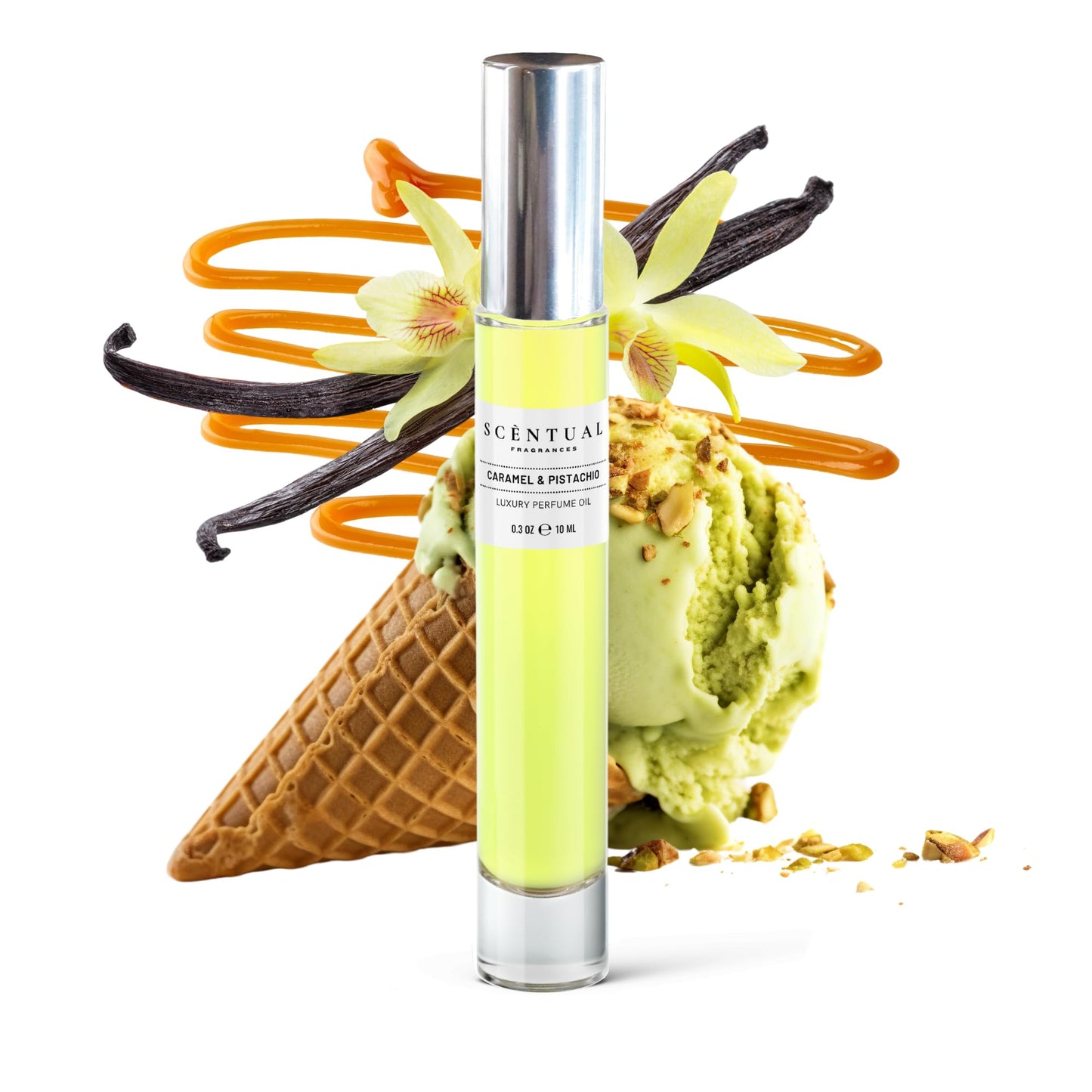 Scentual Fragrances, Luxury Perfume Oil, Ultra-Concentrated Women Roll-On Fragrance Oil, Long Lasting Rollerball Travel Mini Perfume, Vegan, Alcohol & Cruelty Free 10ml (Caramel & Pistachio)