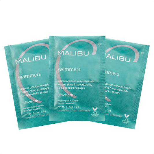 Malibu C Swimmers Wellness Remedy & After Pool Hair Care - Restoring & Hydrating Swim Treatment with Vitamin C Complex - Protects Against Discoloration from Chlorine, Salt Water & Build Up (3 Packets)