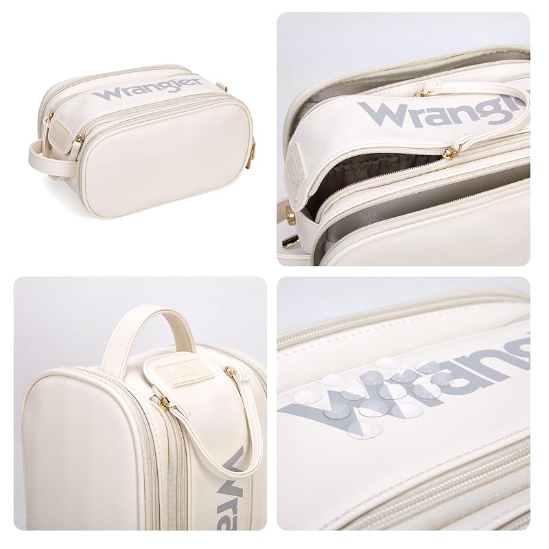 Wrangler Large Makeup Bag - Beige Travel Toiletry Organizer, 11x6.5x6