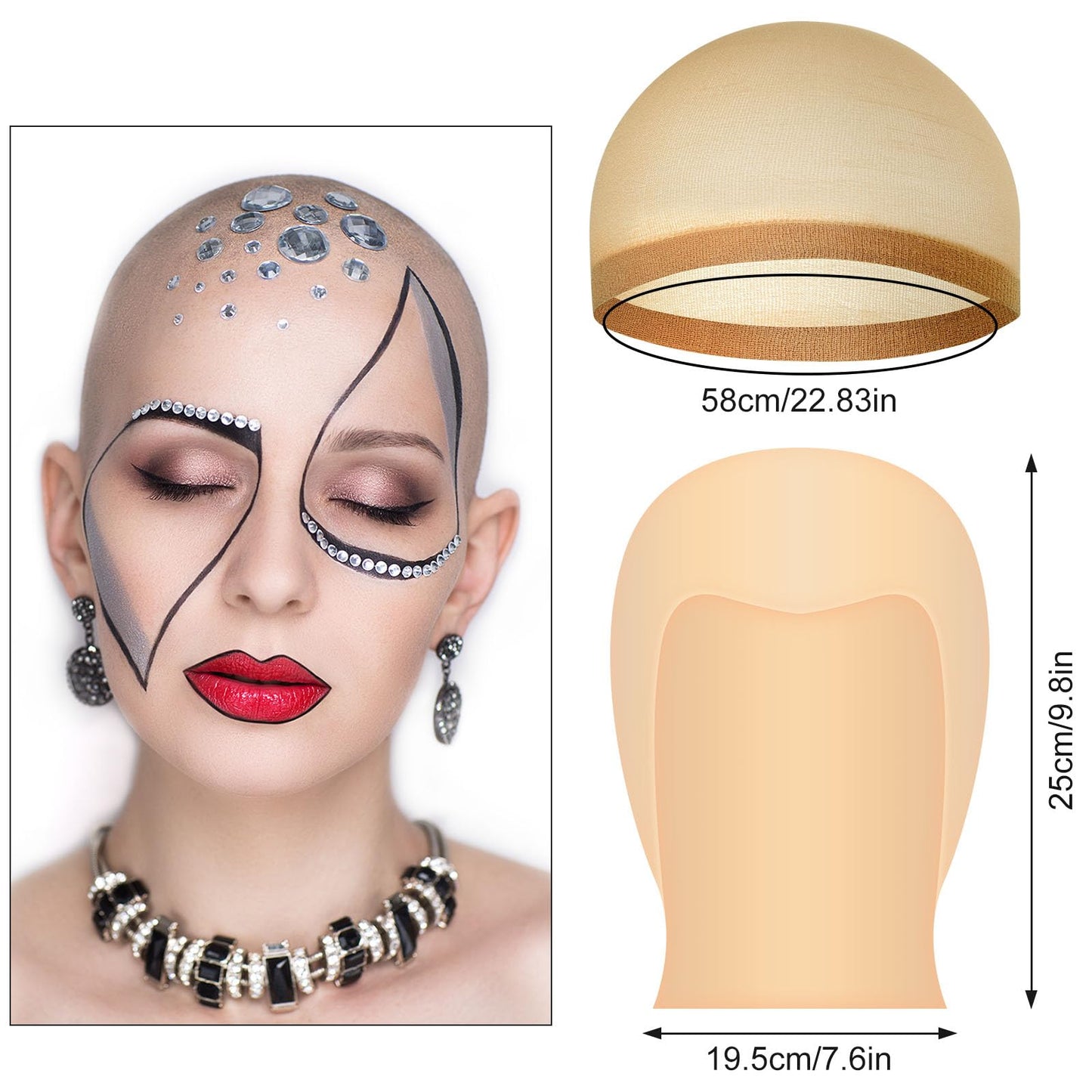 NACHLYNN 2/4/6 Pcs Halloween Bald Cap for Adult Makeup - Latex Caps, Nylon Wig Cap Costume for Halloween Party Men (Classic, 2)