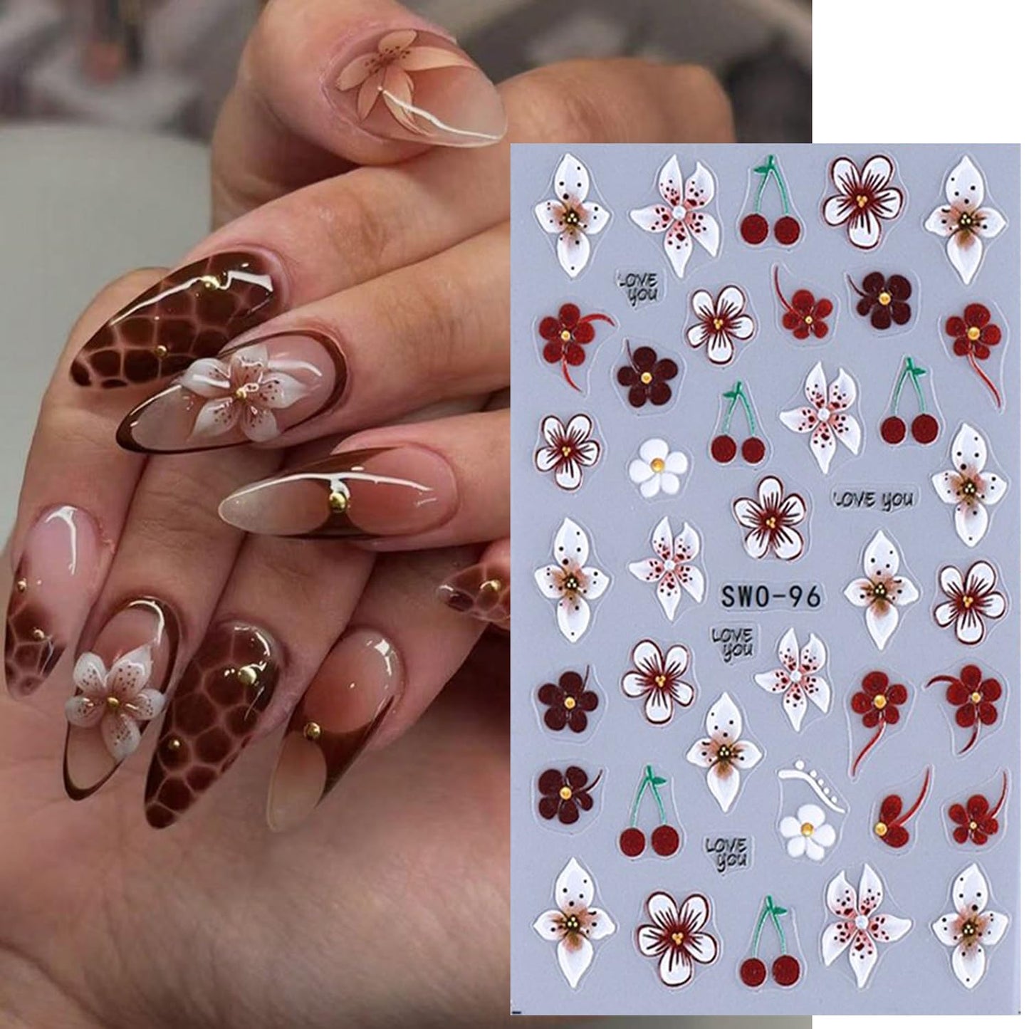Flower Nail Stickers for Nail Art 5D Embossed Spring Summer Lily Hawaiian Flower Adhesive Nail Stickers Floral Nail Decals Summer Flowers Nails Design Manicure Supplies para Uñas Decor 4Pcs