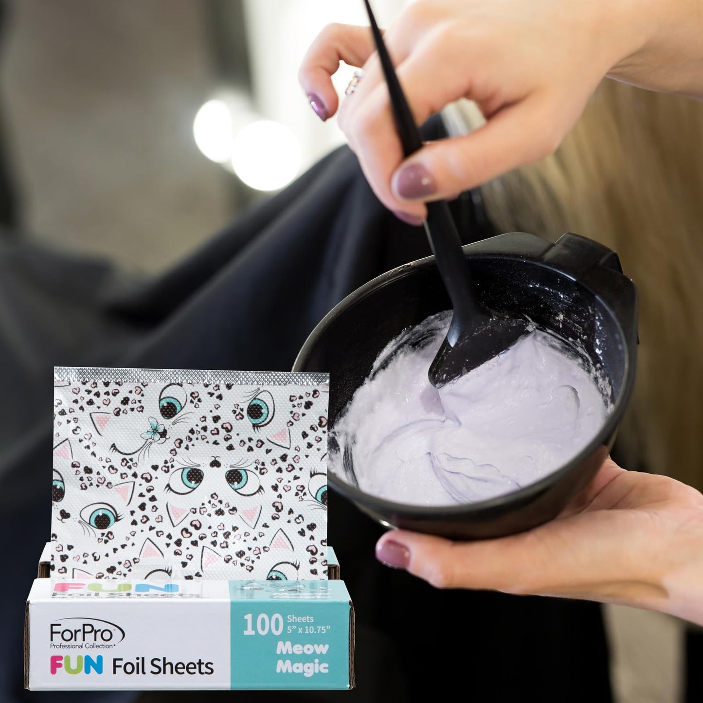 ForPro FUN Meow Magic 5" Foil Sheets, Aluminum Foil, Pop-Up Foil Dispenser, Hair Foils for Color Application and Highlighting Services, Food Safe, 5” W x 10.75” L, 100-Count