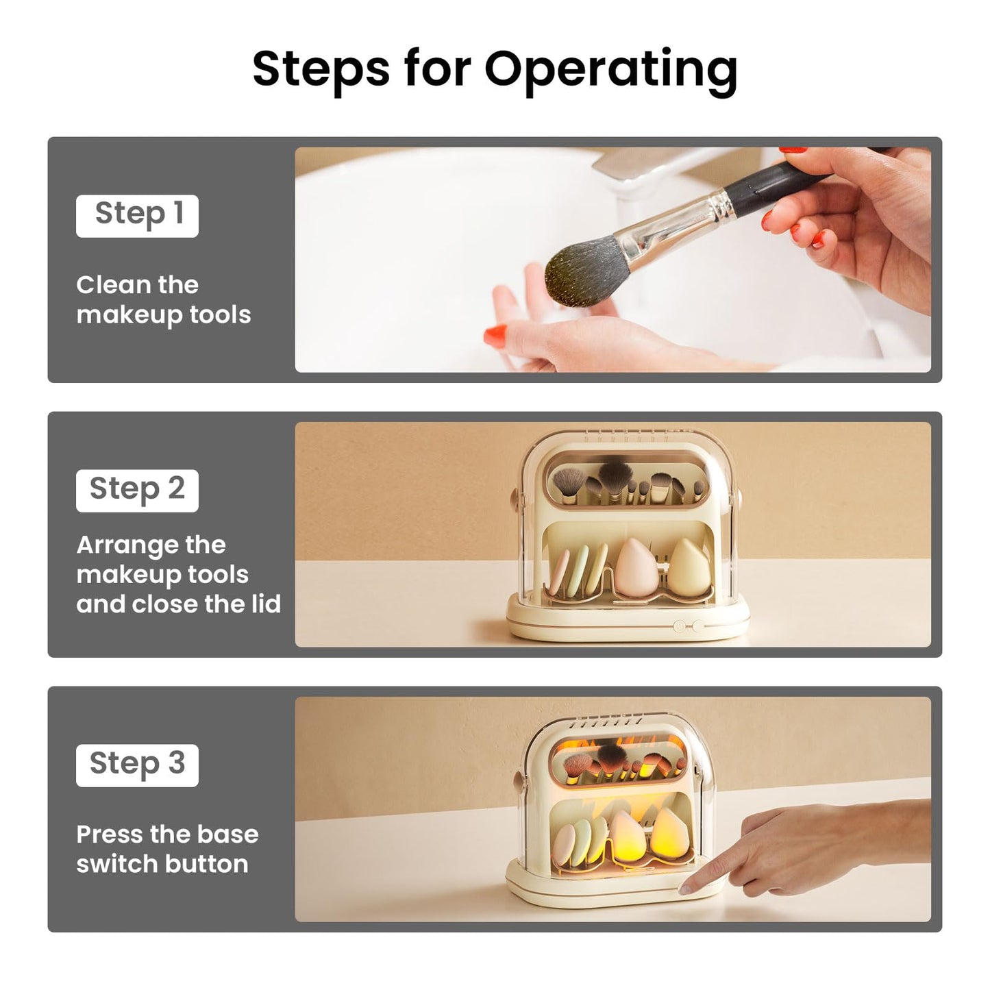 KAYUSO Electric Makeup Brush Dryer Machine, 3 in 1 Automatic Makeup Brush Dryer and Storage with Cover, Timed Cleaning Tool for Most Size Brushes and Sponges