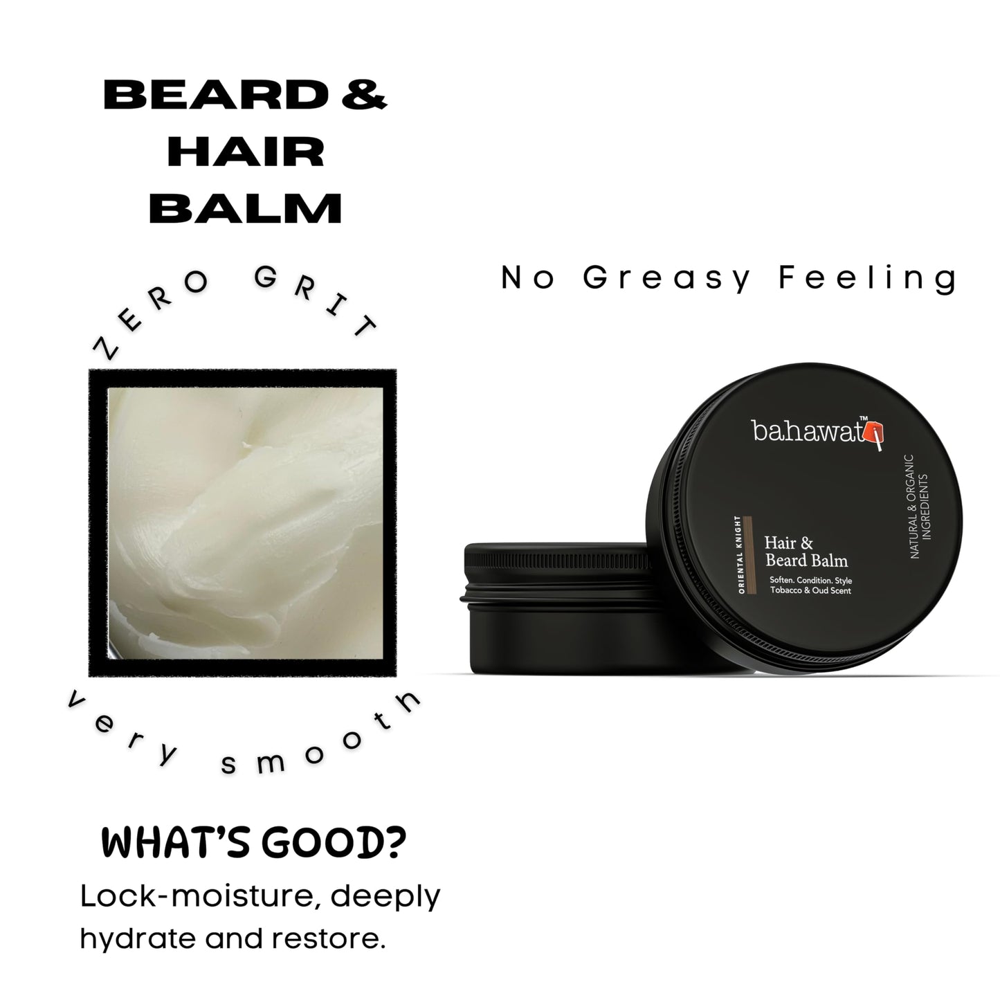 BAHAWAT Beard Balm Tobacco Oud - Styles, Strengthens & Softens Beards - Natural Beard Conditioner- ZERO GRIT Balm - reduces beard itch, 2 ounce