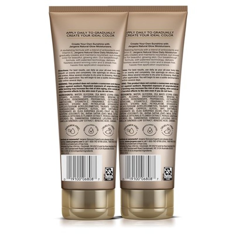 Jergens Natural Glow Sunless Tanning Lotion, Self Tanner, Fair to Medium Skin Tone, Daily Moisturizer, 7.5 Oz (Pack of 2)