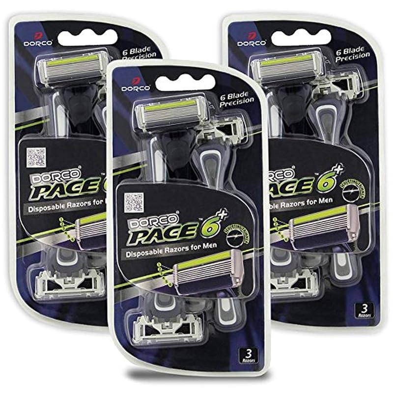 Dorco Pace 6+ Six Blade Disposable Razors with Trimmer – Value Pack (9 Count)