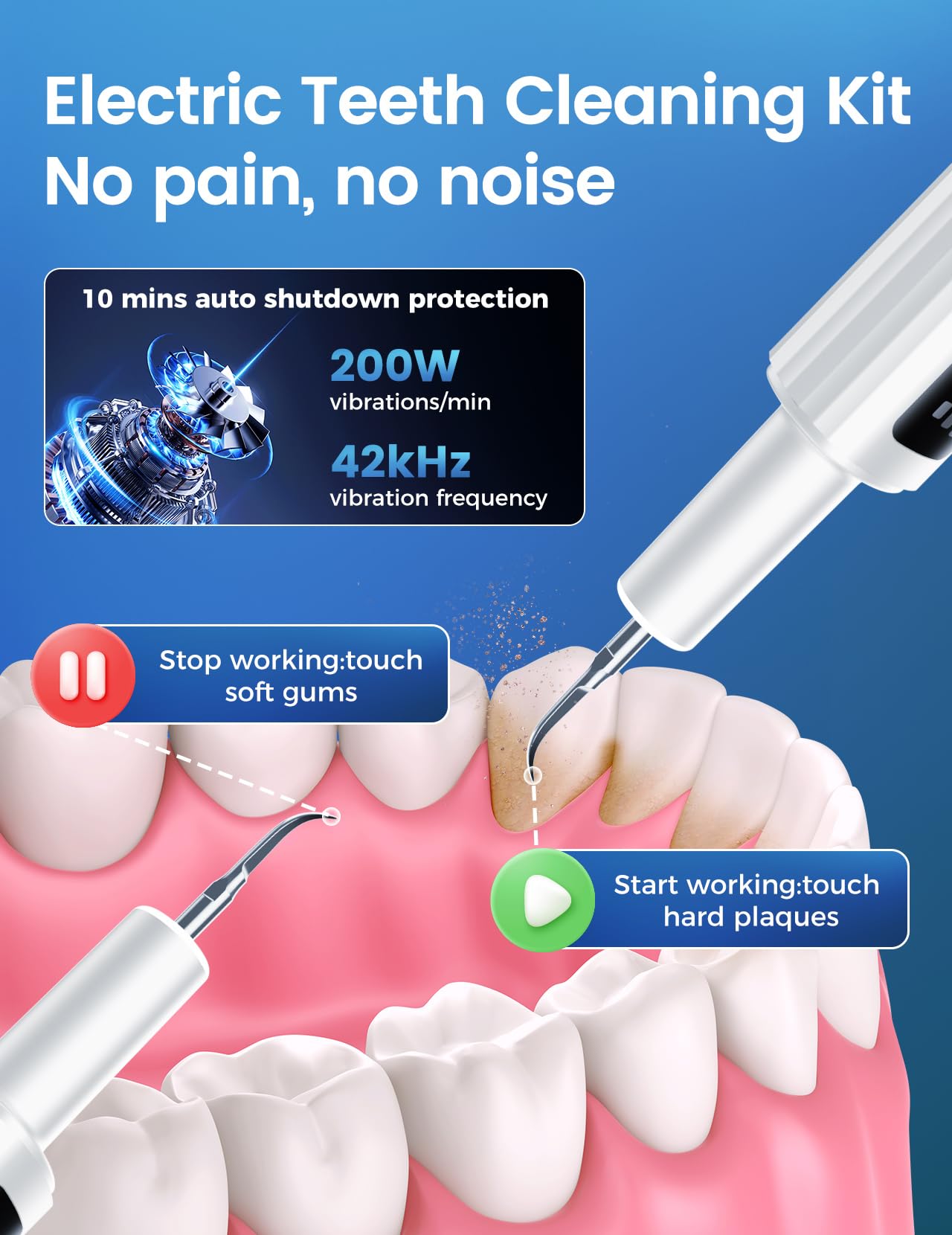 Plaque Remover for Teeth, Tartar Remover for Teeth with 3 Modes & Tongue Cleaner – Rechargeable Teeth Cleaning Kit with LED Light, Portable, Includes 2 Replacement Heads