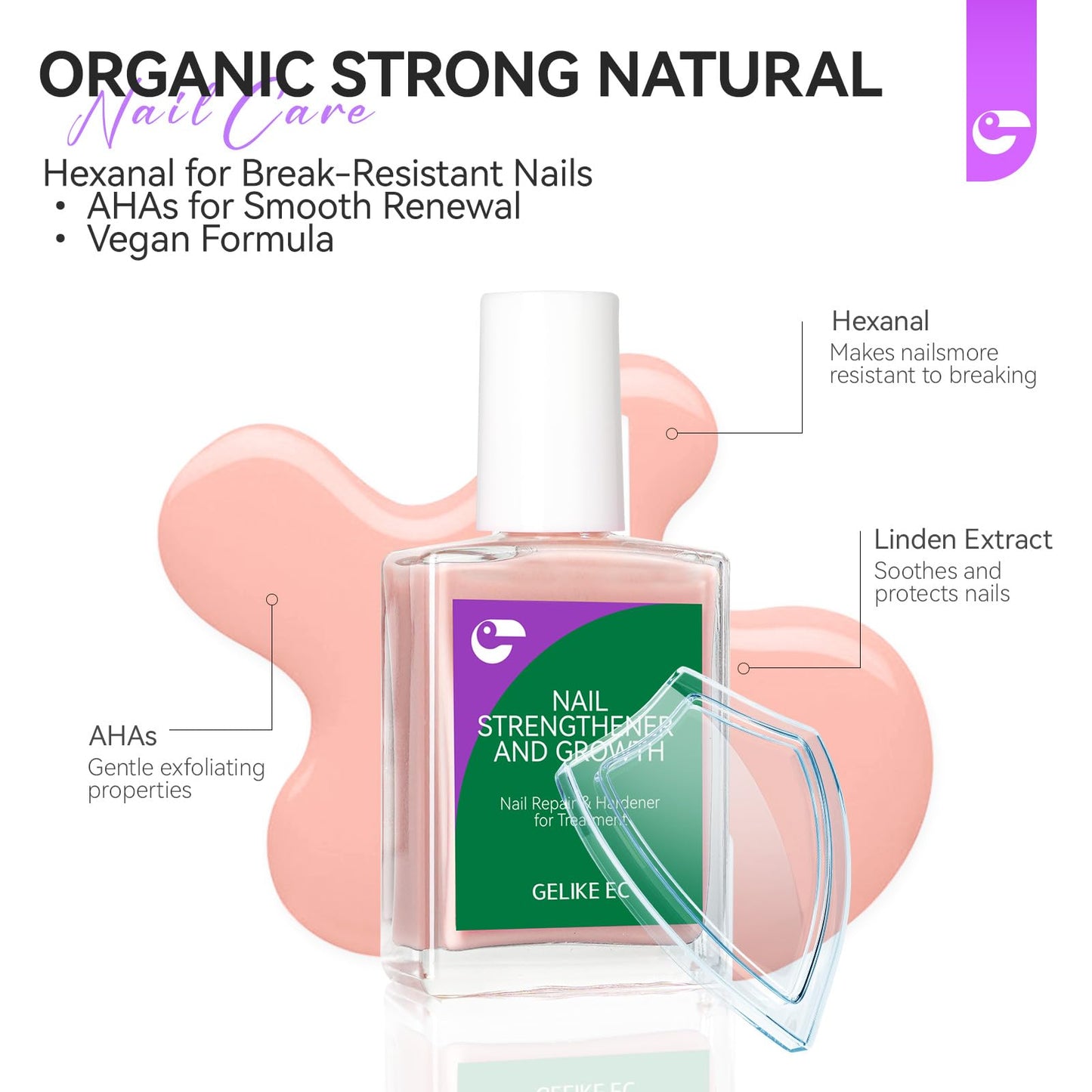 gelike ec Protein Nail Strengthener and Growth Polish: Nude Blush 15ml 6 in 1 Natural Nail Hardener Extra Strong and Growth - Nail Polish Hardener for Weak and Damaged Nails