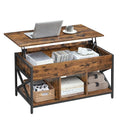 Lift-Top Coffee Table with Storage - Rustic Brown + Black, 39.4"W x 19.7"D, 3 Compartments