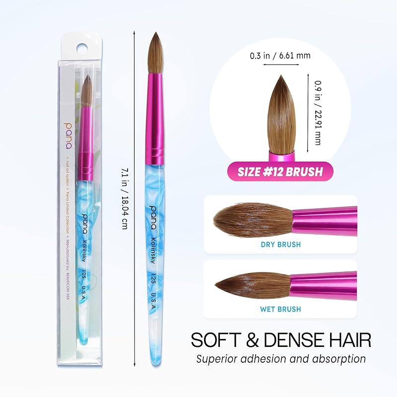 Round Nail Brush – Pure Kolinsky Hair, White Swirl Blue Handle, Pink Ferrule, Size 12 — PANA USA Variation