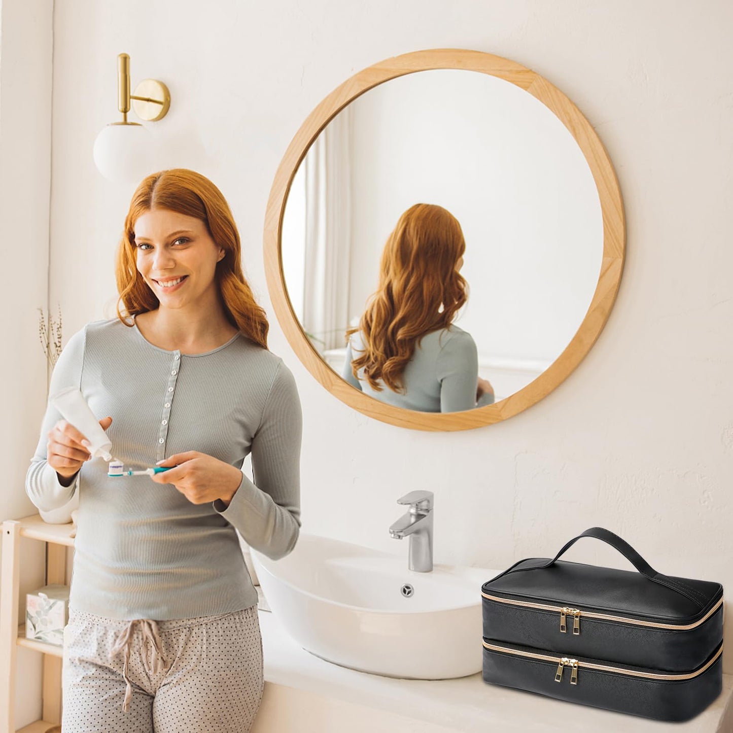 Sambois Travel Carrying Case for Shark Flex Style, Double Layer Storage Case for Shark SpeedStyle Hair Dryer Attachments, Waterproof PU Leather Organizer Bag for Shark Flexstyle Airwrap Styler (Black)