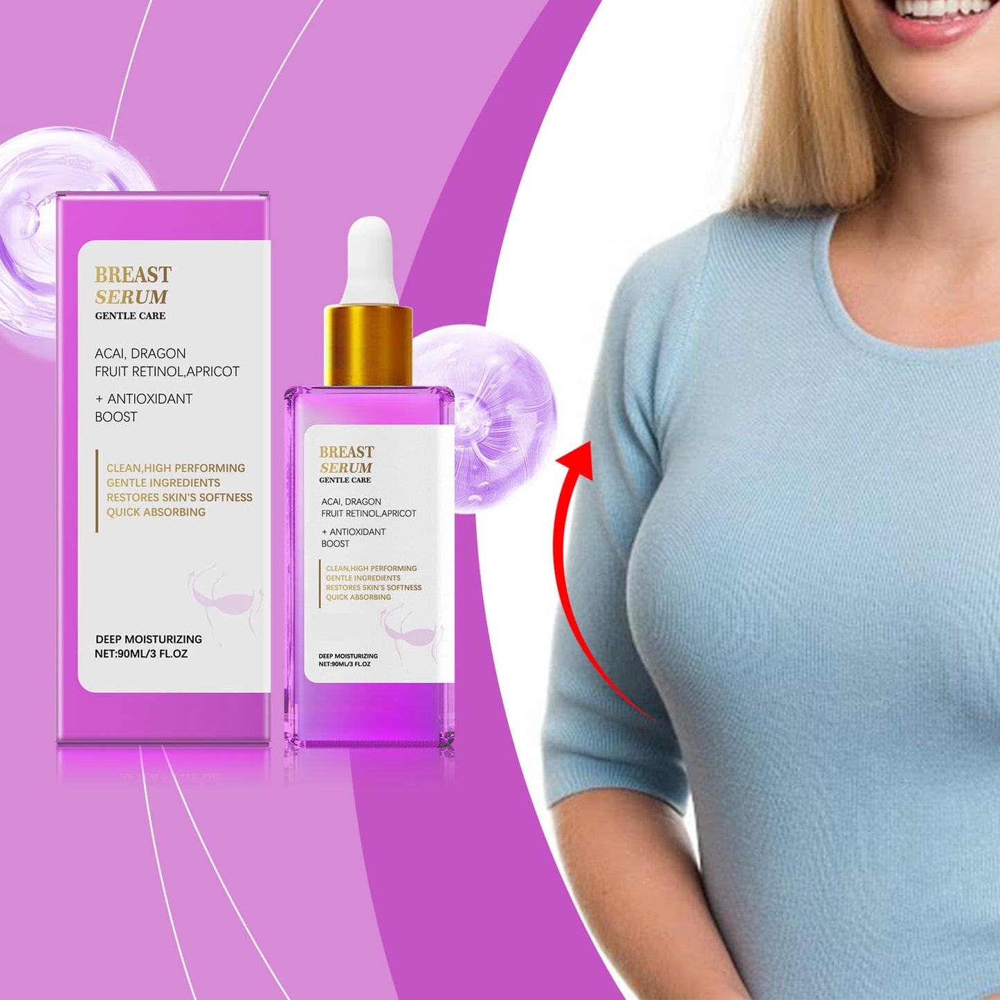 Eclaro Breast Firming Serum with Acai and Dragon Fruit, Deep Moisturizing, Antioxidant Boost, 90ml/3 FL.OZ (1pcs)