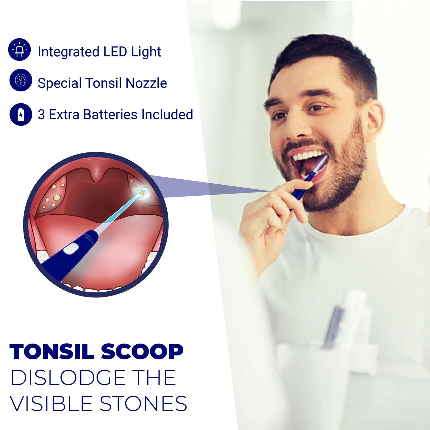 Oravix Tonsil Stone Remover, Fight Bad Breath, Easily Navigate Tonsil Crypts, Tonsil Stone Removal Tool with 3 Nozzles & LED Light, Tonsil Cleaner, Tonsil Stones Removal at Home, 2 Pack Curettage Pick