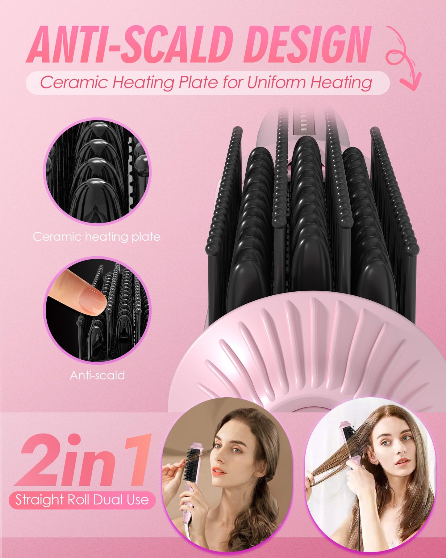 NOVUS Ionic Hair Straightener Brush, 4 Temps & 30s Heating & Auto-Off, Anti-Scald Ceramic Straightening Comb Fast Heating for Home Salon, Less Frizz & Smoother Hair for All Hair Types