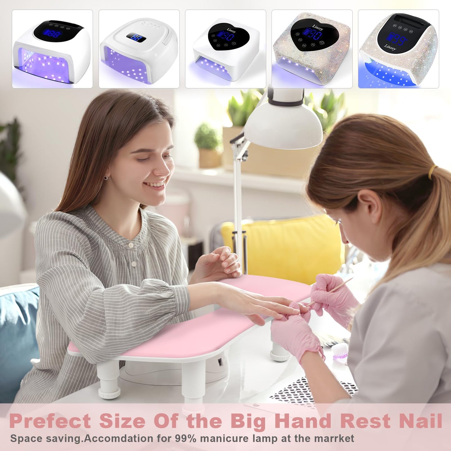 Arm Rest for Nails Tech,Height-Adjustable U Shaped Manicure Nail Arm Rest,Big Microfiber PU Leather Hand Rest for Nails Tech, Professional Salon Manicure Arm Rest Cushion (pink)