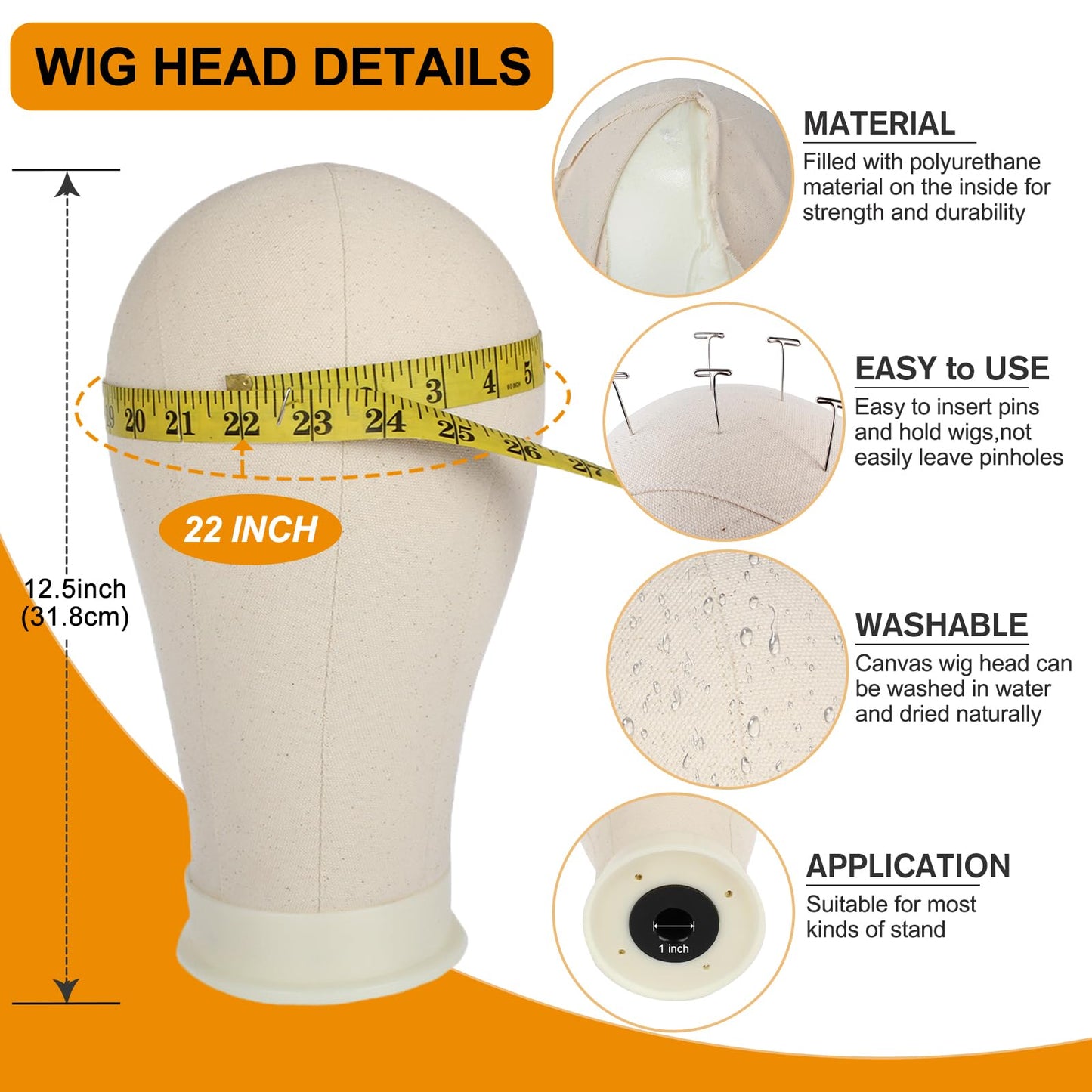 PWEOUKE 22 Inch Canvas Wig Head with Stand for Wigs ,Height Adjustable Wig Stand Tripod with Canvas Block Wig Head,Manikin Head Block Set for Cosmetology with Wig Stand and Storage Bag 22 Inch
