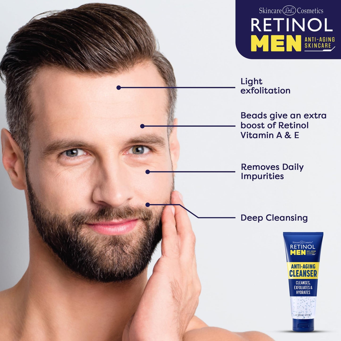 LIVAURA Retinol Men's Gel Cleanser - Gently exfoliates skin for improved texture and radiance and Removes impurities trapped in your pores
