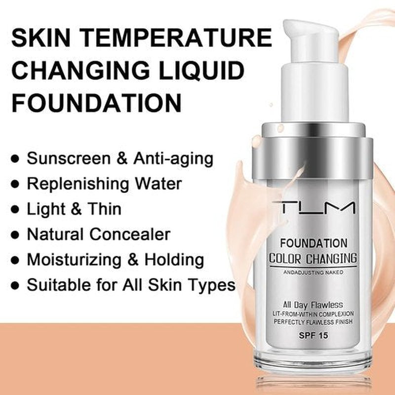 2 PACK TLM Color Changing Foundation Liquid Base,TLM Concealer Cover Cream,All Day Flawless Warm Skin Tone BB Cream Makeup Base Concealer for All Skin SPF15