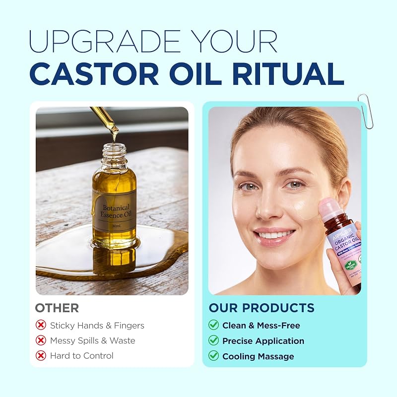 Organic Castor Oil Rollerball for Face & Skin - Rose Quartz Roll On, 1.7 Fl Oz (Yellow) - AIPILER