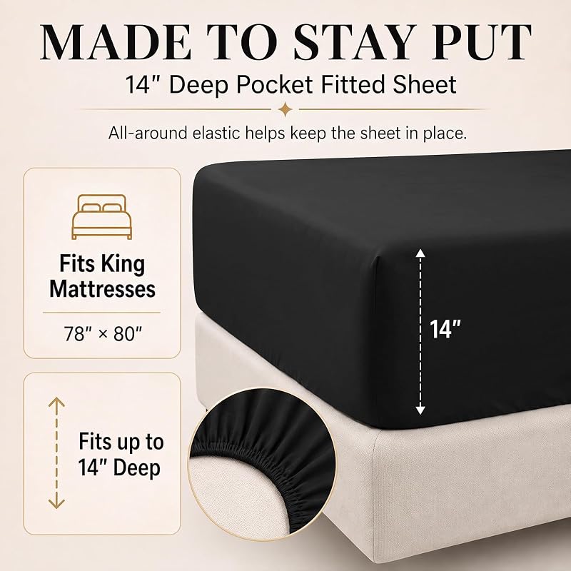 Oversized King Comforter Set Black - 7-Piece Bed in a Bag, CozyLux Variation: Black+Oversized King