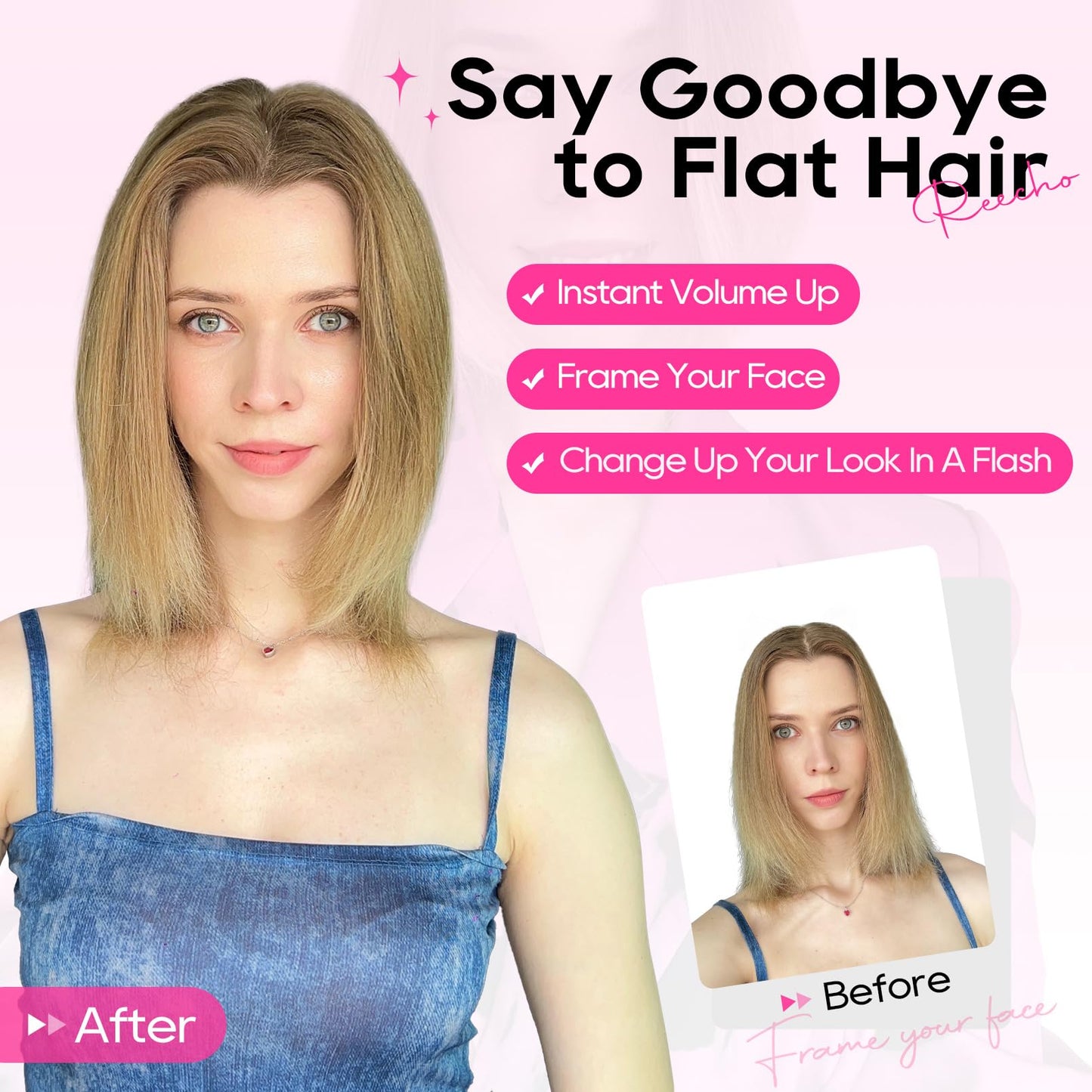 REECHO Clip in Hair Volumizer, 2PCS 6 inch Short Thick Clip in Hairpieces Adding Extra Volume Hair Extensions for Women - Black Brown