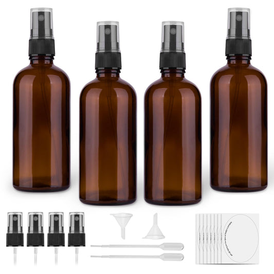 hmaimas Amber Glass Spray Bottles, 4 oz Small Spray Bottles Fine Mist, Set of 4 (Amber)