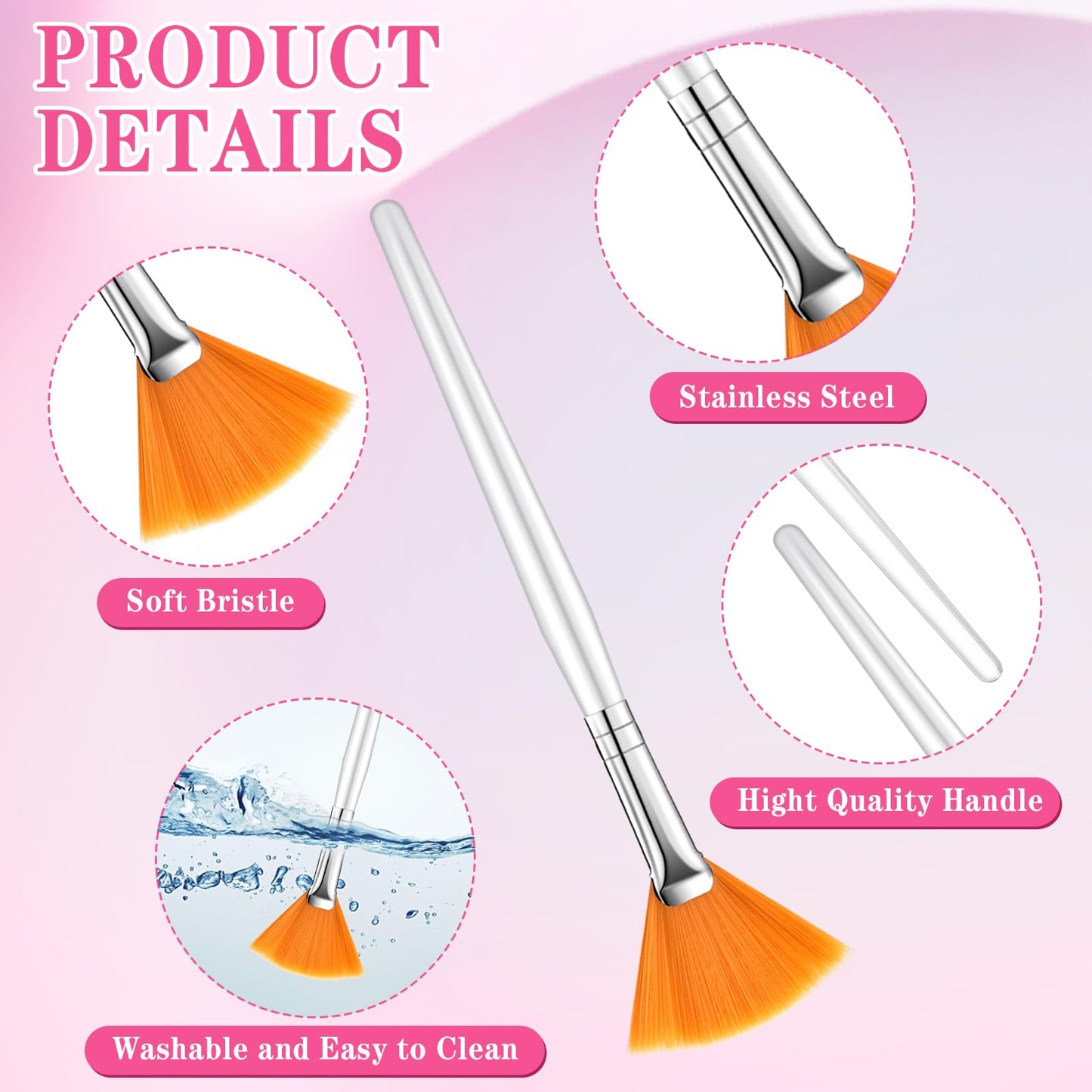 Supkiir 60 Pcs Fan Facial Brush Multi Use Mask Brush Slim Soft, Face Mask Applicator Makeup Cosmetic Skincare Tools for Women Girls Esthetician Mud Clay Mask Cream Drawing Orange White