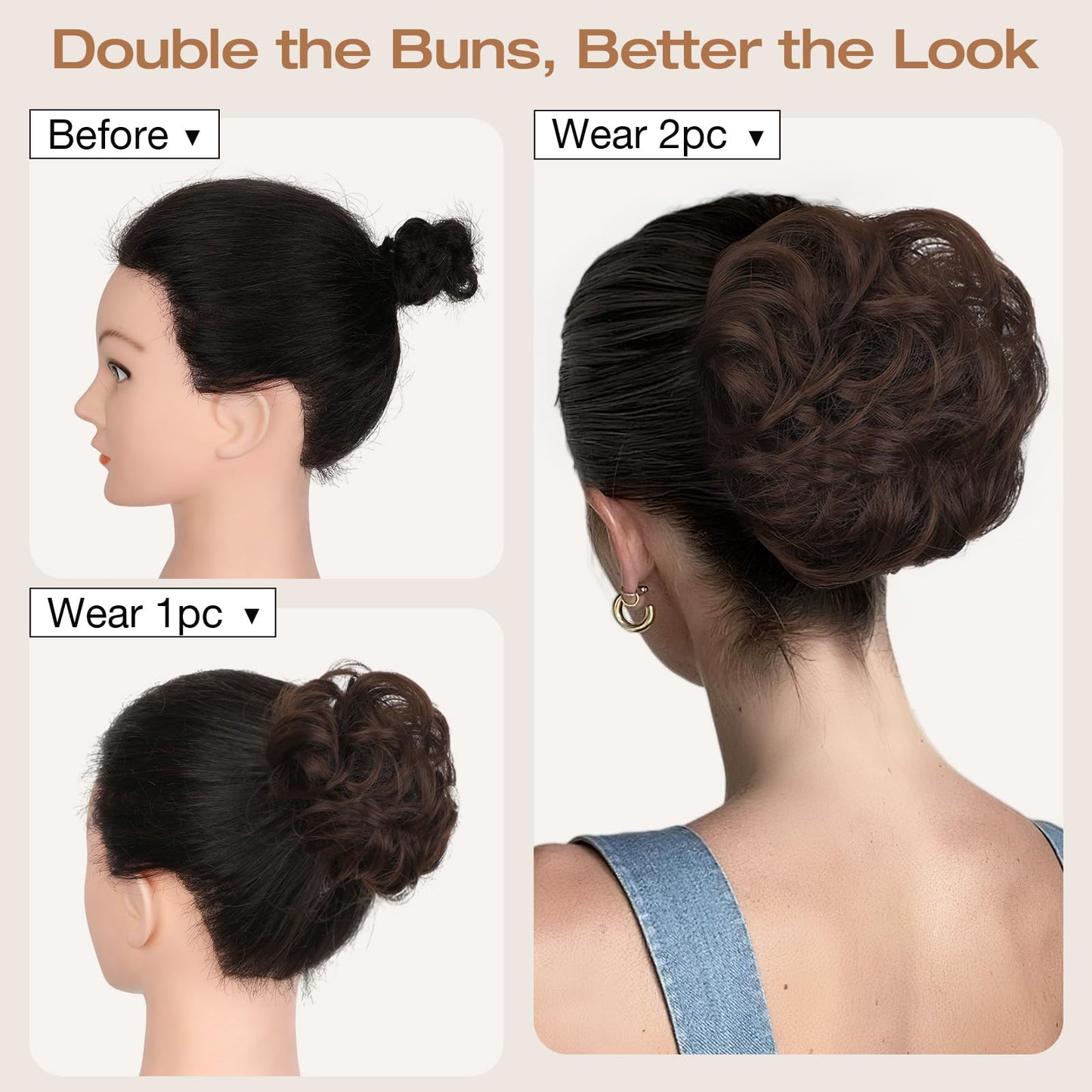 Soulwigger Messy Bun Hair Piece Wavy Curly Scrunchies Fluffy Donut Thick Updo Elegant Chignon Hairpieces for Women Girls, Ash Blonde 1.4oz