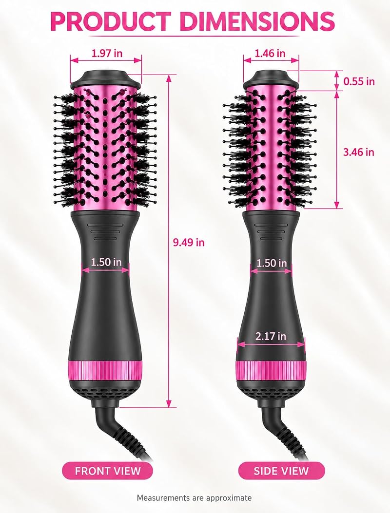 Travel Hair Dryer Brush 2-Inch Oval, Dual Voltage - Black & Pink (Variation: Black&Pink)
