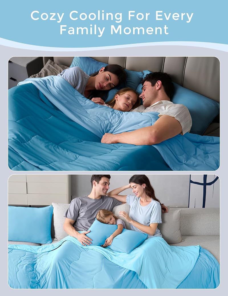 Momcozy Twin XL Cooling Comforter - 68x90 in, 3-Second Cool, 8+ Hours Stay Cool, Deep Light Blue (Variation: Cooling Deep Light Blue+Twin/Twin XL)