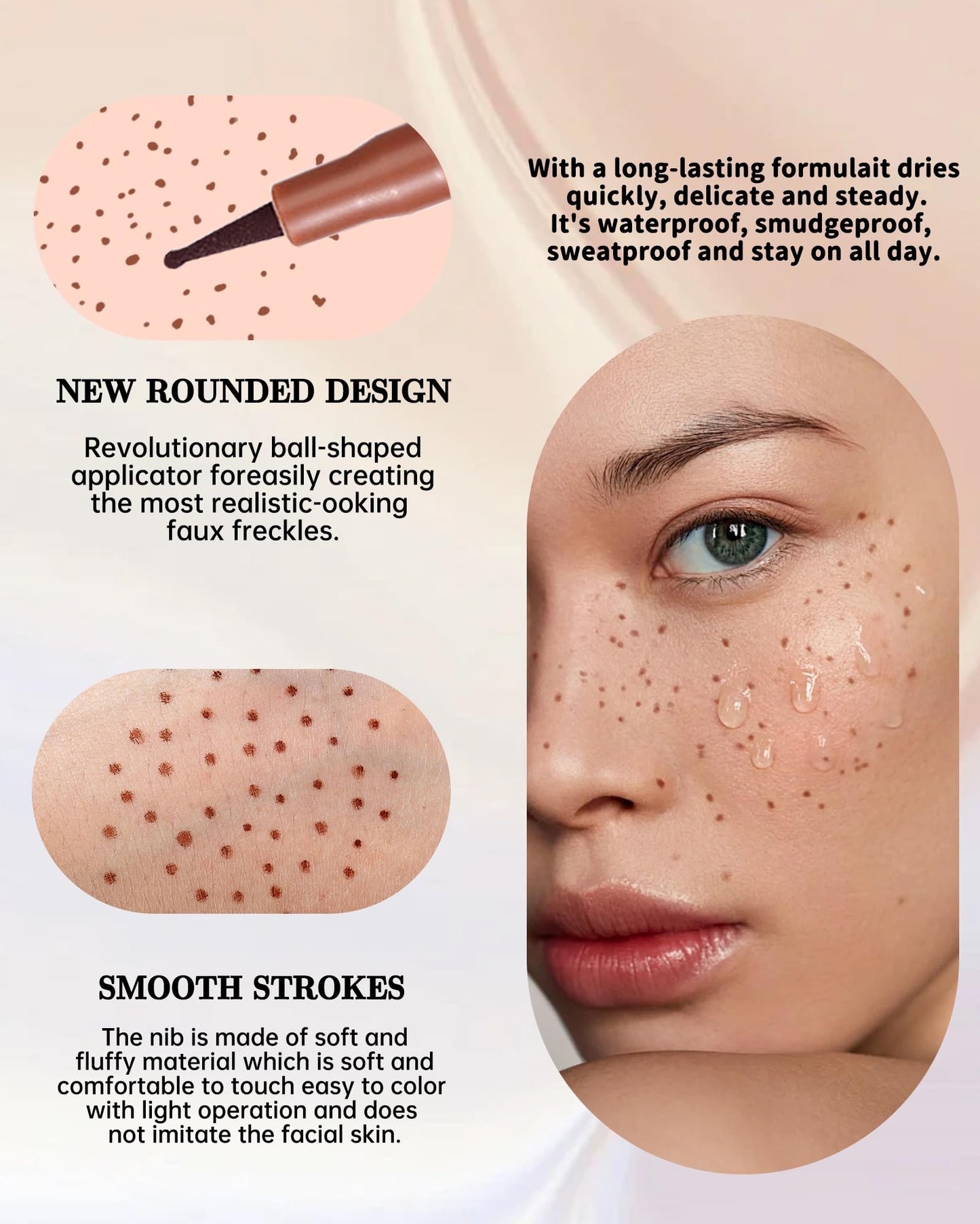 Liquid Freckle Pen, 2Pcs Red Waterproof Long Lasting Natural Lifelike Fake Face Freckles, Quick Dry Sweatproof Vivid Faux Soft Dot Sopt Freck Pen Stamp, Skin Tattoo Summer Makeup Gift Kit for Women-03