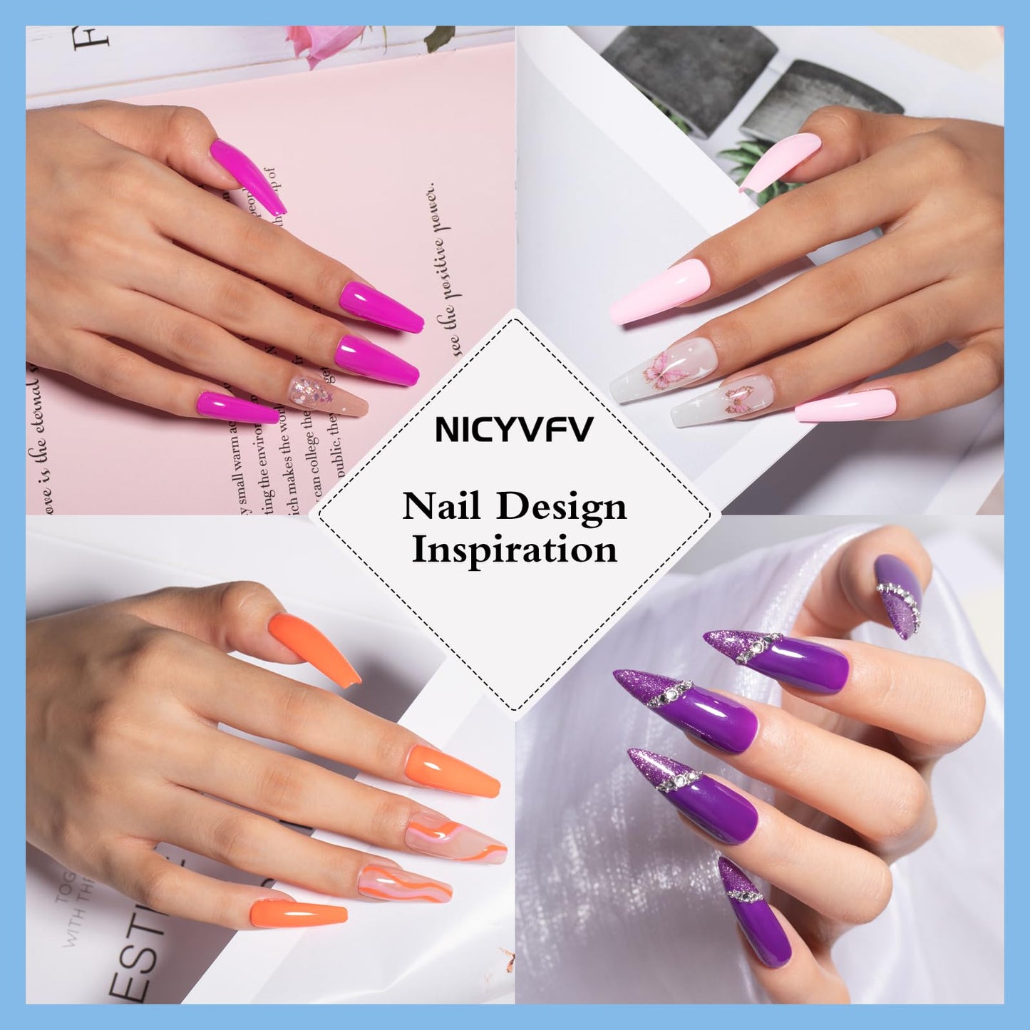 NICYVFV 38 PCS Gel Nail Set, 32 Colors Gel Polish Set Neon Pastel Shades, with Gold Silver Glitter and Glossy Matte Top Coat, Base Coat Builder gel, for Women Gift Kit