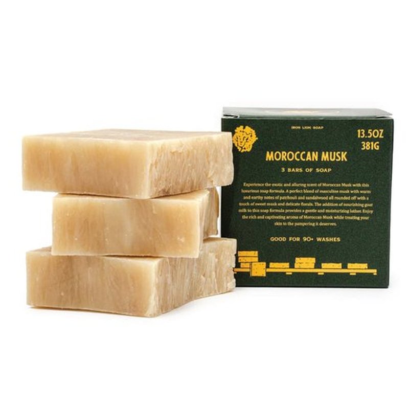 Iron Lion Soap - Moroccan musk Organic Soap Bar - Made in USA - All Natural Bath Soaps for All Skin Types - Plant Based, Cold Process and Handmade - (3 Pack)