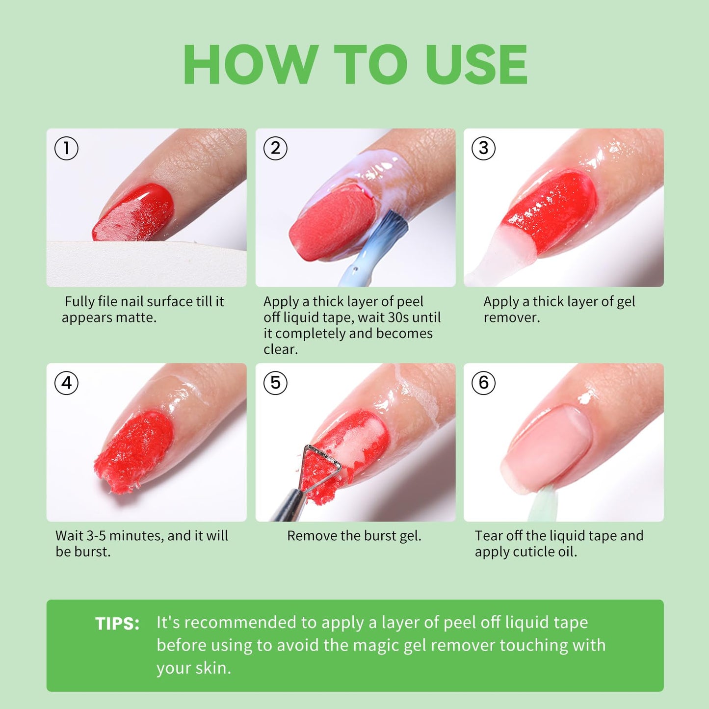 BORN PRETTY Magic Gel Polish Remover,2Pcs Gel Polish Remover for Nails with Cuticle Pusher and Nail Files,Quick & Easy Gel Nail Polish Removal in 3-5 Minutes,No Damage to Nails