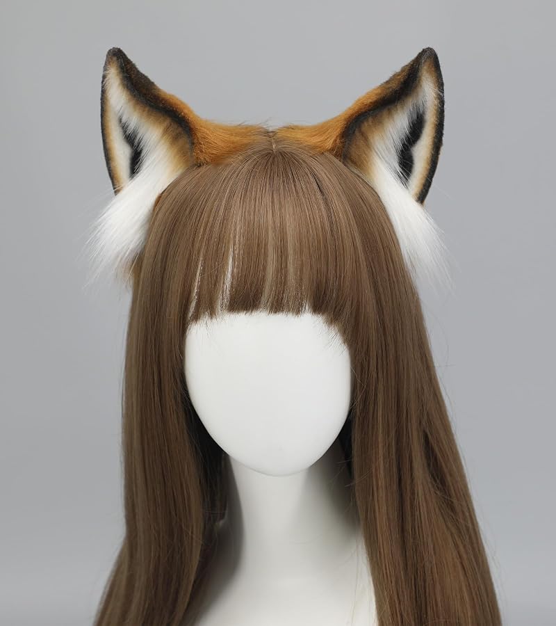 Brown One Size Fox Wolf Cat Ears Headband - Plush Animal Ears Hairband for Cosplay