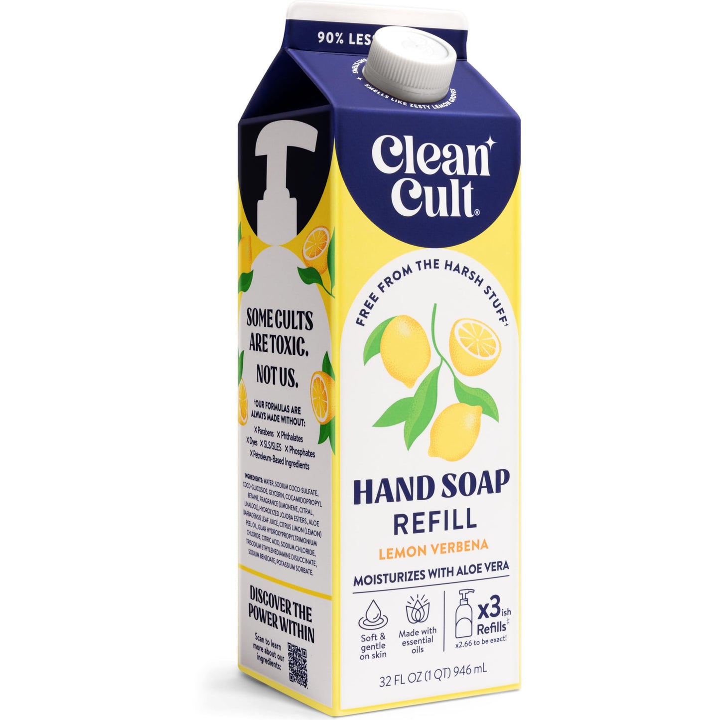 Cleancult Liquid Hand Soap Refill - Lemon Verbena - Moisturizes Dry & Sensitive Skin - Made with Aloe Vera & Essential Oils - Eco Friendly - Paper-Based Packaging - 32 oz/1 Pack