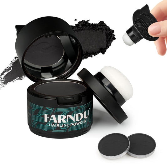 Farndu Root Touch Up Hair Color 12g, Instantly Hairline Powder, Hair Root Touch Up, Bald Spots Hair Color Concealer for Women & Men, 24-Hour Stain-Proof, 2 Refills, Waterproof, Sweatproof, Black