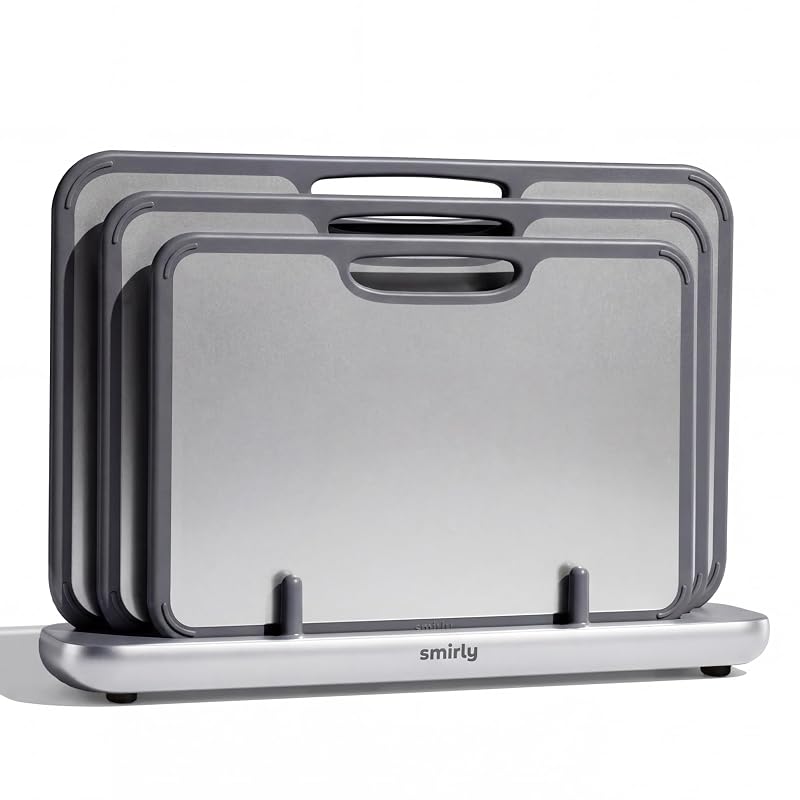 SMIRLY Titanium Cutting Board Set - 3 Pack, Dishwasher Safe, Double-Sided (Silver)