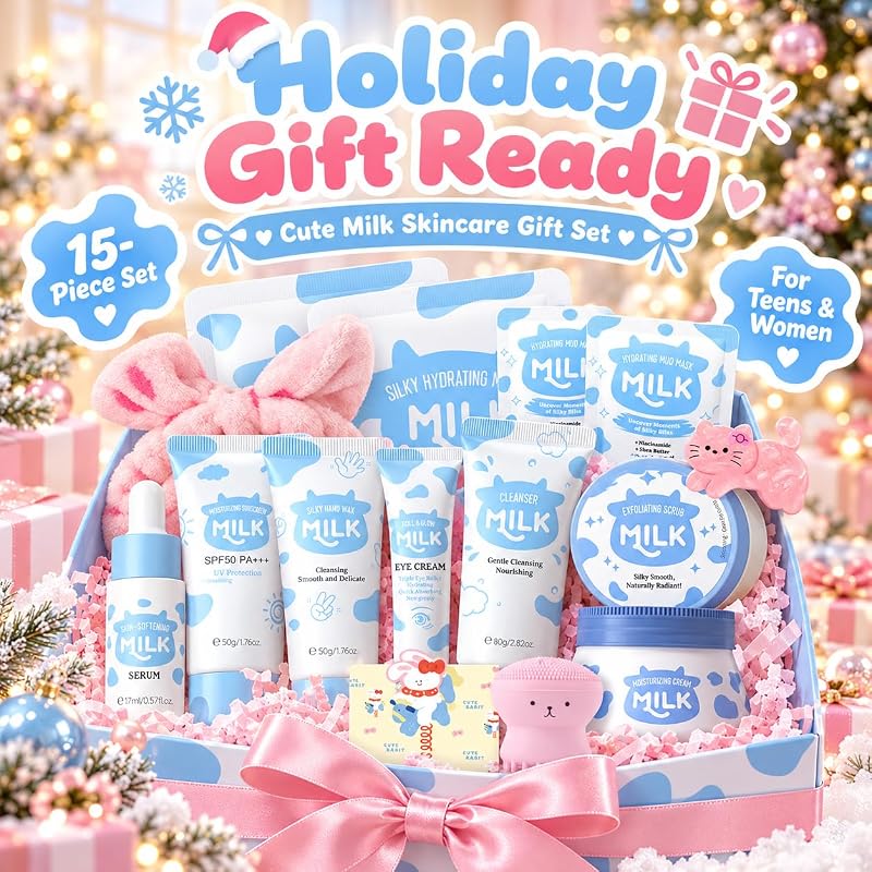 Milk Skincare Kit for Teens & Women - 15-Piece Travel Set with Mask & Moisturizer (0.07 Fl Oz Each) - Hydrating Gift for Tweens
