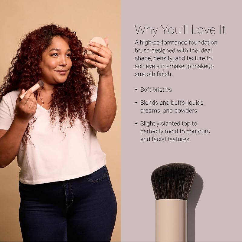 Foundation Brush for Cream, Liquid & Powder - Slanted Top for Flawless Blending