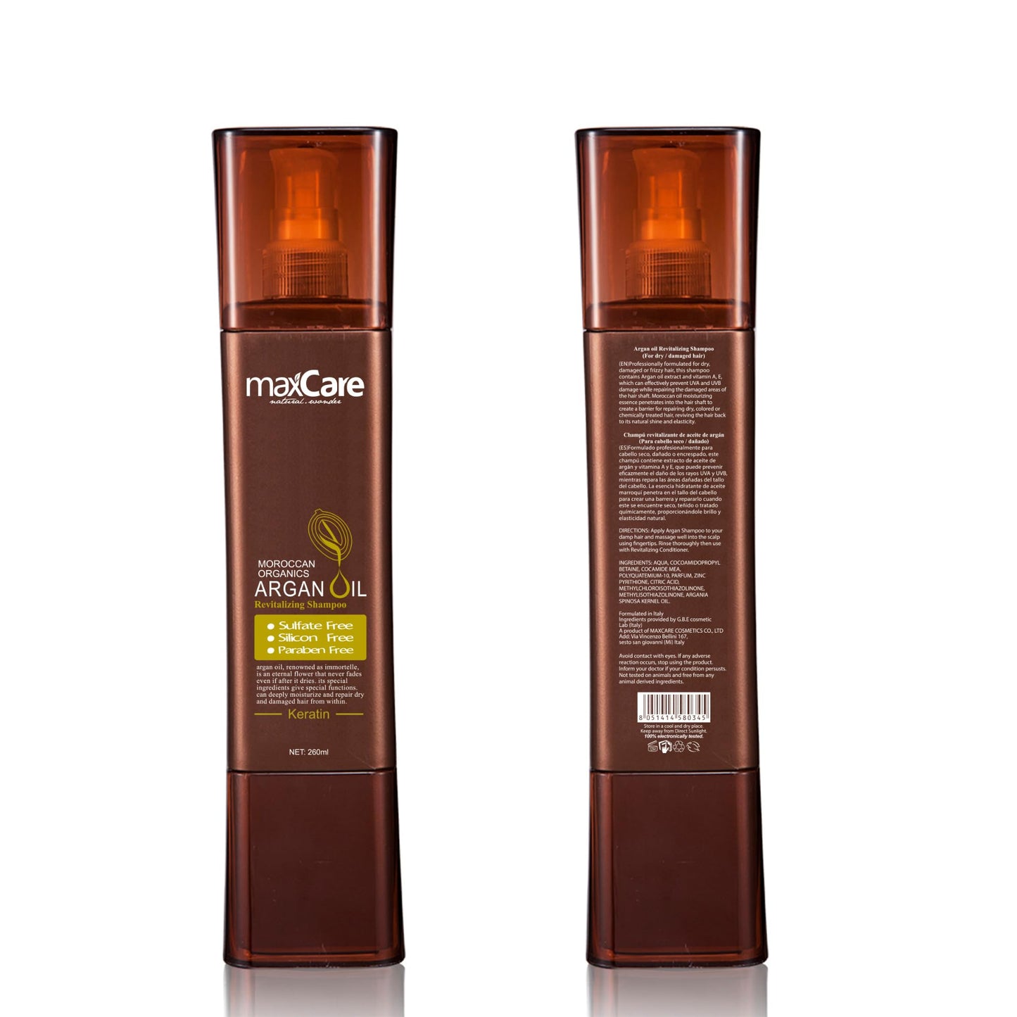 maxCare Argan Oil Shampoo and Conditioner Set, 2 x 260ml – Sulfate-Free, Paraben-Free, Keratin-Enriched, Moisture & Damage Repair